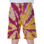 Red And Yellow Spider Tie Dye Print Men's Beach Shorts