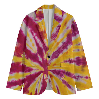 Red And Yellow Spider Tie Dye Print Men's Blazer