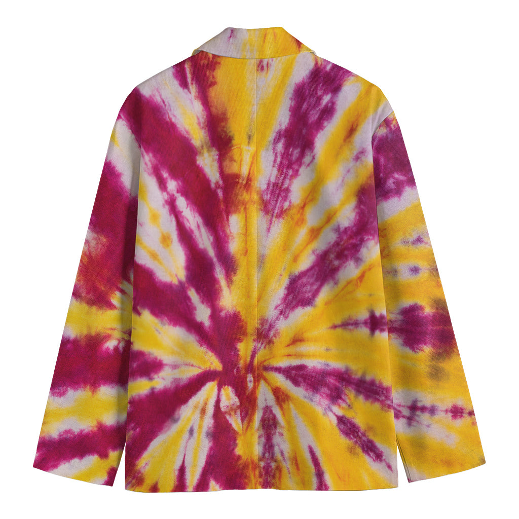 Red And Yellow Spider Tie Dye Print Men's Blazer