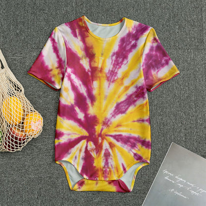 Red And Yellow Spider Tie Dye Print Men's Bodysuit