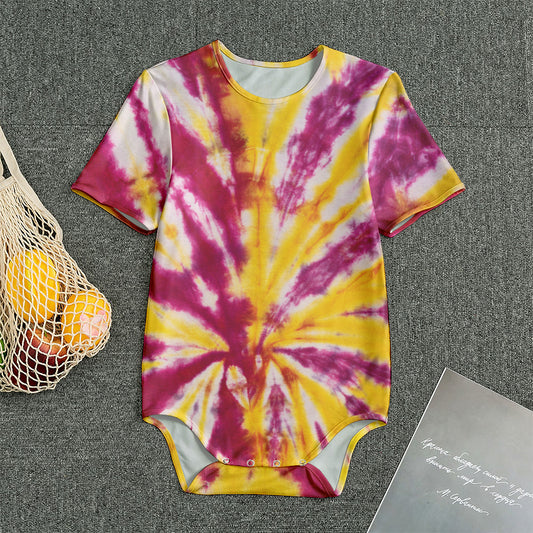 Red And Yellow Spider Tie Dye Print Men's Bodysuit