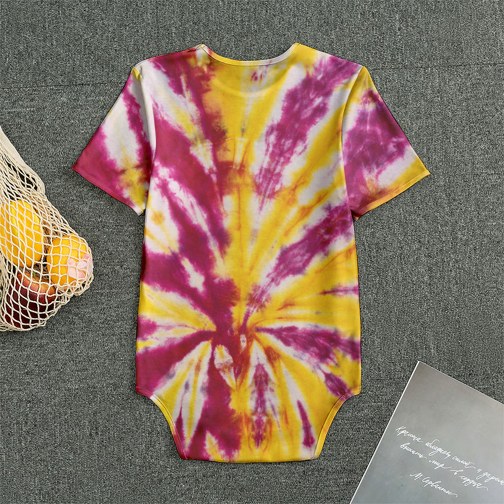 Red And Yellow Spider Tie Dye Print Men's Bodysuit