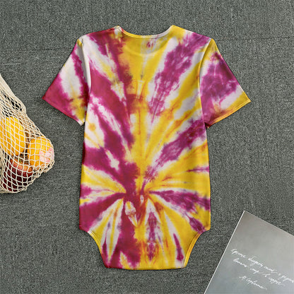 Red And Yellow Spider Tie Dye Print Men's Bodysuit