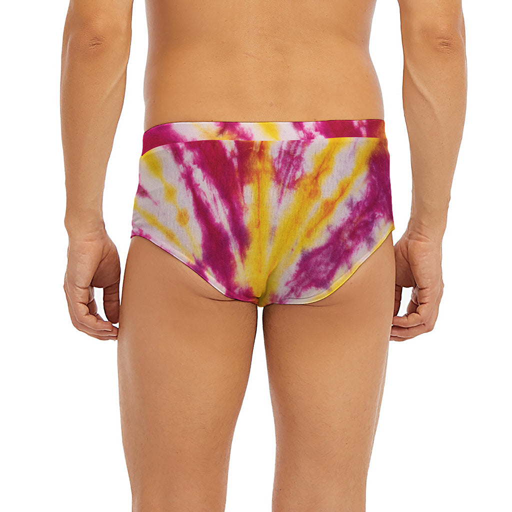 Red And Yellow Spider Tie Dye Print Men's Briefs