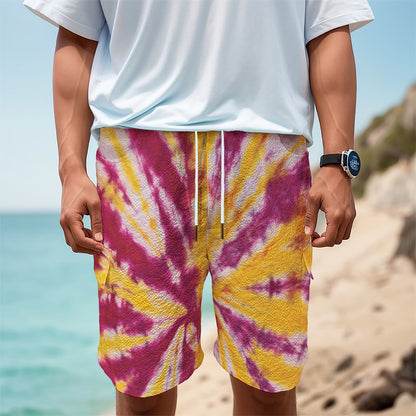 Red And Yellow Spider Tie Dye Print Men's Cargo Shorts