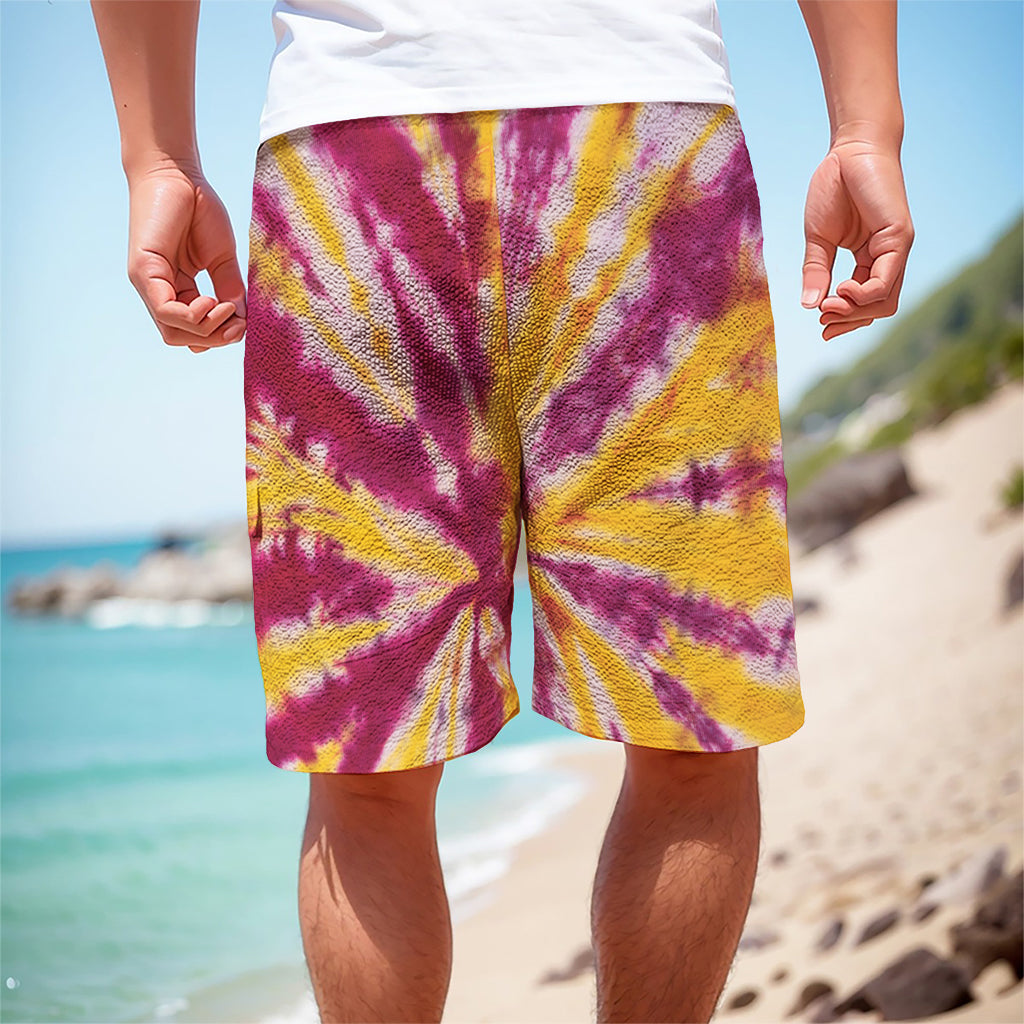 Red And Yellow Spider Tie Dye Print Men's Cargo Shorts
