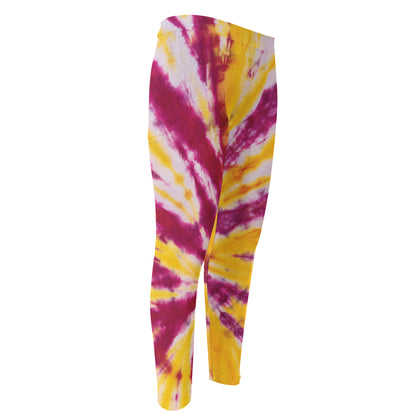 Red And Yellow Spider Tie Dye Print Men's Compression Pants