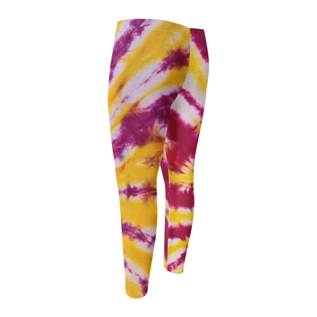 Red And Yellow Spider Tie Dye Print Men's Compression Pants
