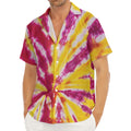 Red And Yellow Spider Tie Dye Print Men's Deep V-Neck Shirt
