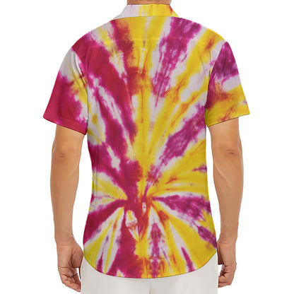 Red And Yellow Spider Tie Dye Print Men's Deep V-Neck Shirt