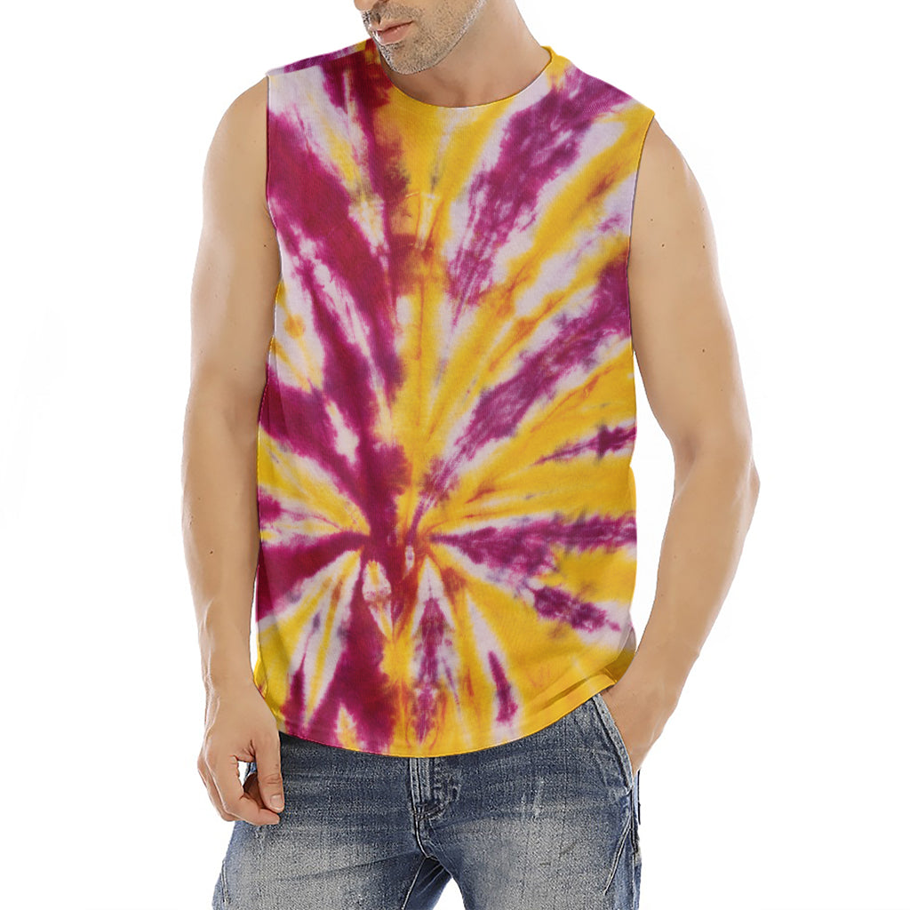 Red And Yellow Spider Tie Dye Print Men's Fitness Tank Top