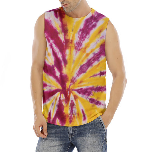 Red And Yellow Spider Tie Dye Print Men's Fitness Tank Top