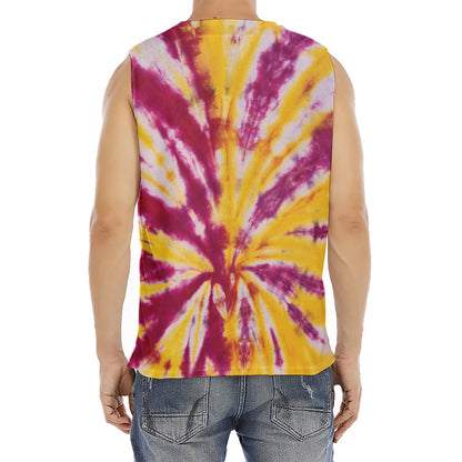 Red And Yellow Spider Tie Dye Print Men's Fitness Tank Top