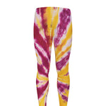 Red And Yellow Spider Tie Dye Print Men's leggings