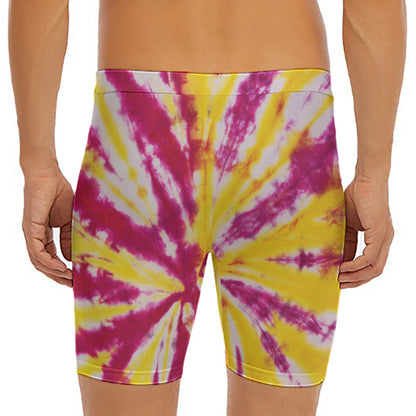 Red And Yellow Spider Tie Dye Print Men's Long Boxer Briefs