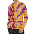 Red And Yellow Spider Tie Dye Print Men's Long Sleeve Rash Guard