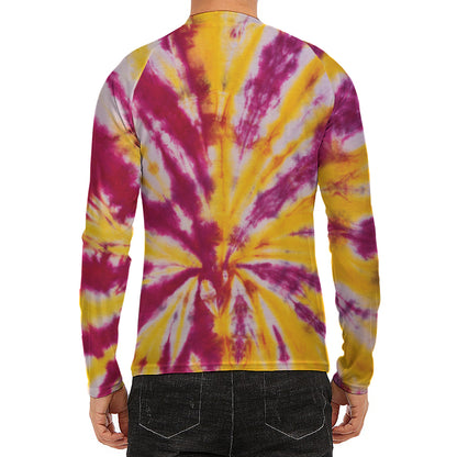 Red And Yellow Spider Tie Dye Print Men's Long Sleeve Rash Guard