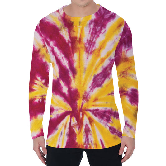 Red And Yellow Spider Tie Dye Print Men's Long Sleeve T-Shirt