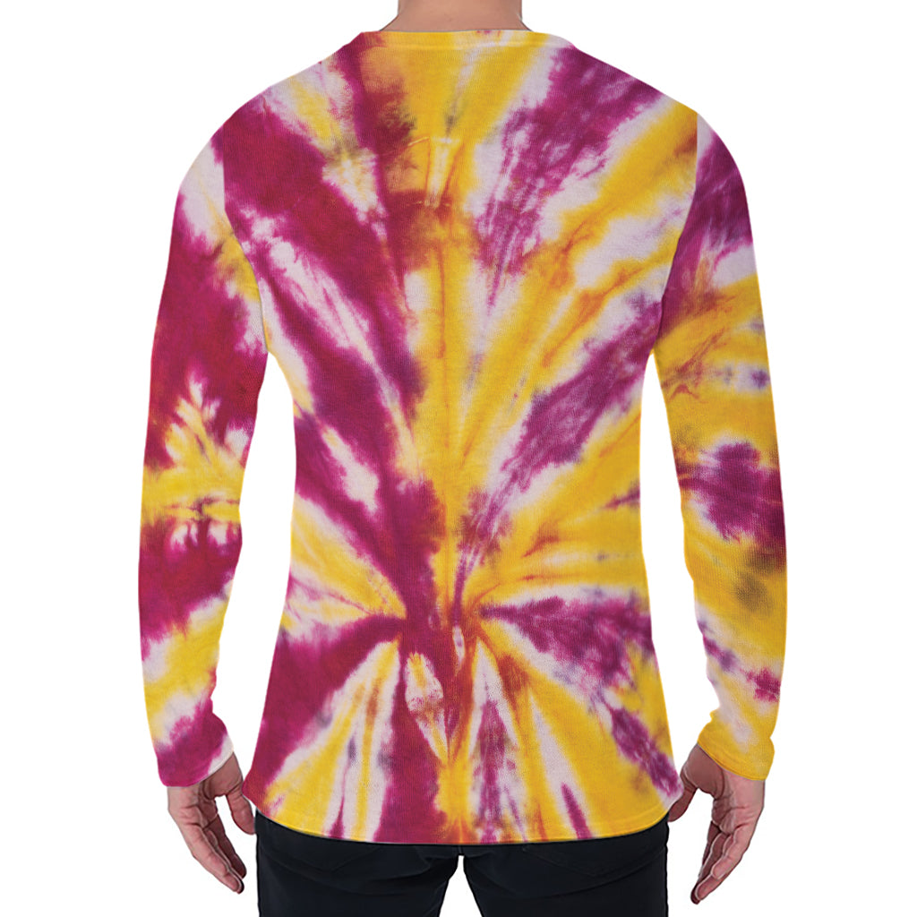 Red And Yellow Spider Tie Dye Print Men's Long Sleeve T-Shirt