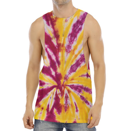 Red And Yellow Spider Tie Dye Print Men's Muscle Tank Top