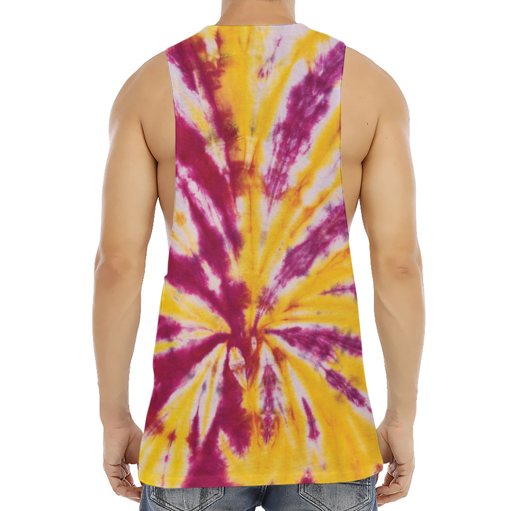 Red And Yellow Spider Tie Dye Print Men's Muscle Tank Top