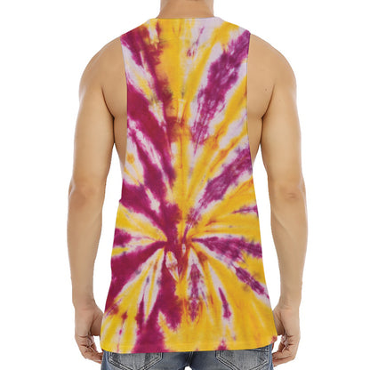 Red And Yellow Spider Tie Dye Print Men's Muscle Tank Top