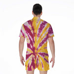 Red And Yellow Spider Tie Dye Print Men's Rompers