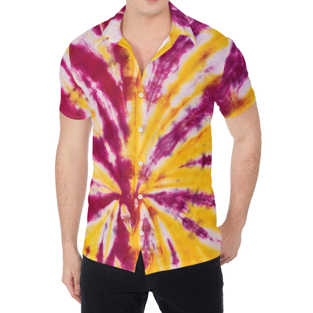 Red And Yellow Spider Tie Dye Print Men's Shirt