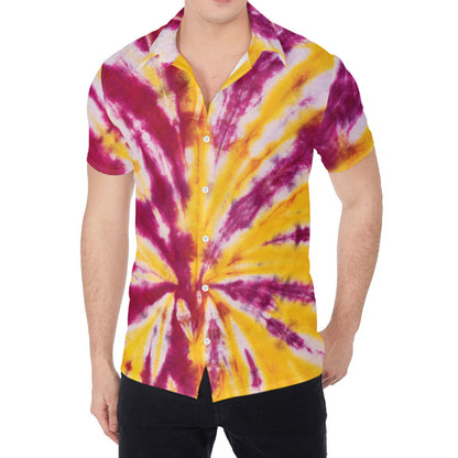 Red And Yellow Spider Tie Dye Print Men's Shirt