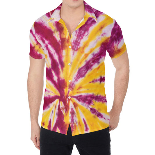 Red And Yellow Spider Tie Dye Print Men's Shirt