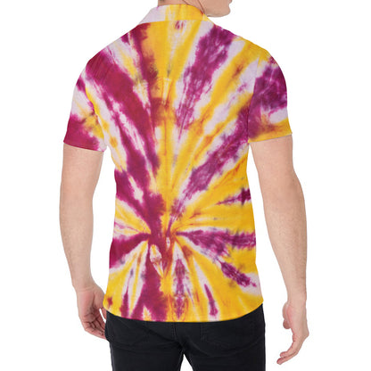 Red And Yellow Spider Tie Dye Print Men's Shirt