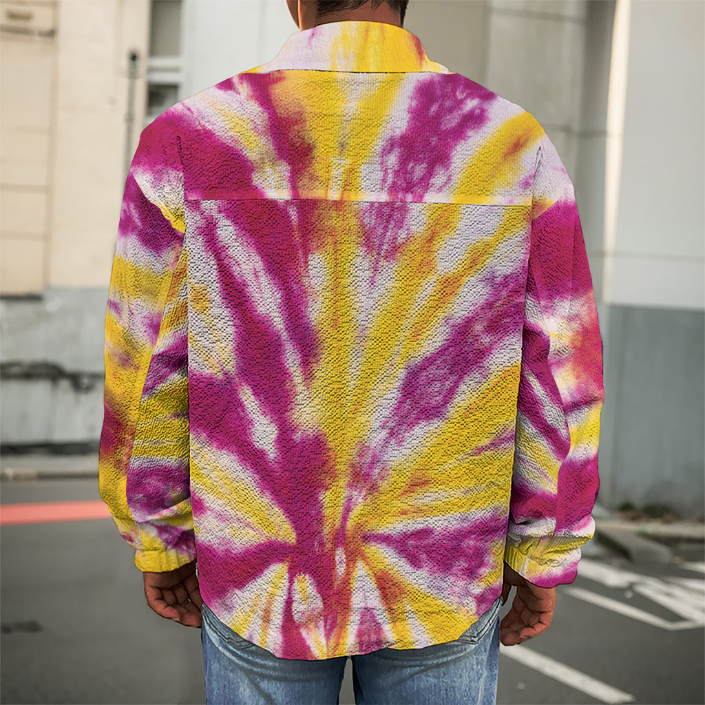 Red And Yellow Spider Tie Dye Print Men's Shirt Jacket