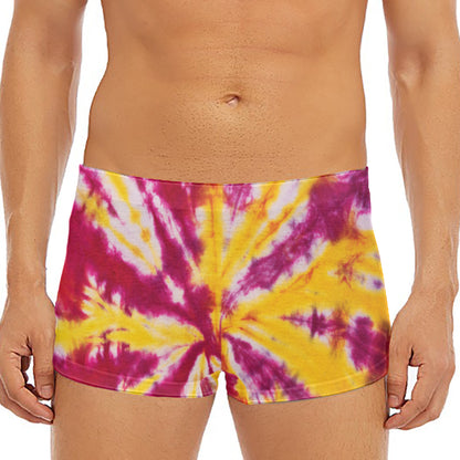 Red And Yellow Spider Tie Dye Print Men's Short Boxer Briefs