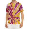 Red And Yellow Spider Tie Dye Print Men's Short Sleeve Rash Guard