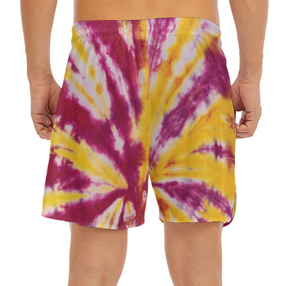 Red And Yellow Spider Tie Dye Print Men's Split Running Shorts