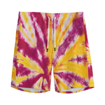 Red And Yellow Spider Tie Dye Print Men's Sports Shorts