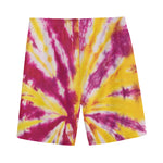 Red And Yellow Spider Tie Dye Print Men's Sports Shorts