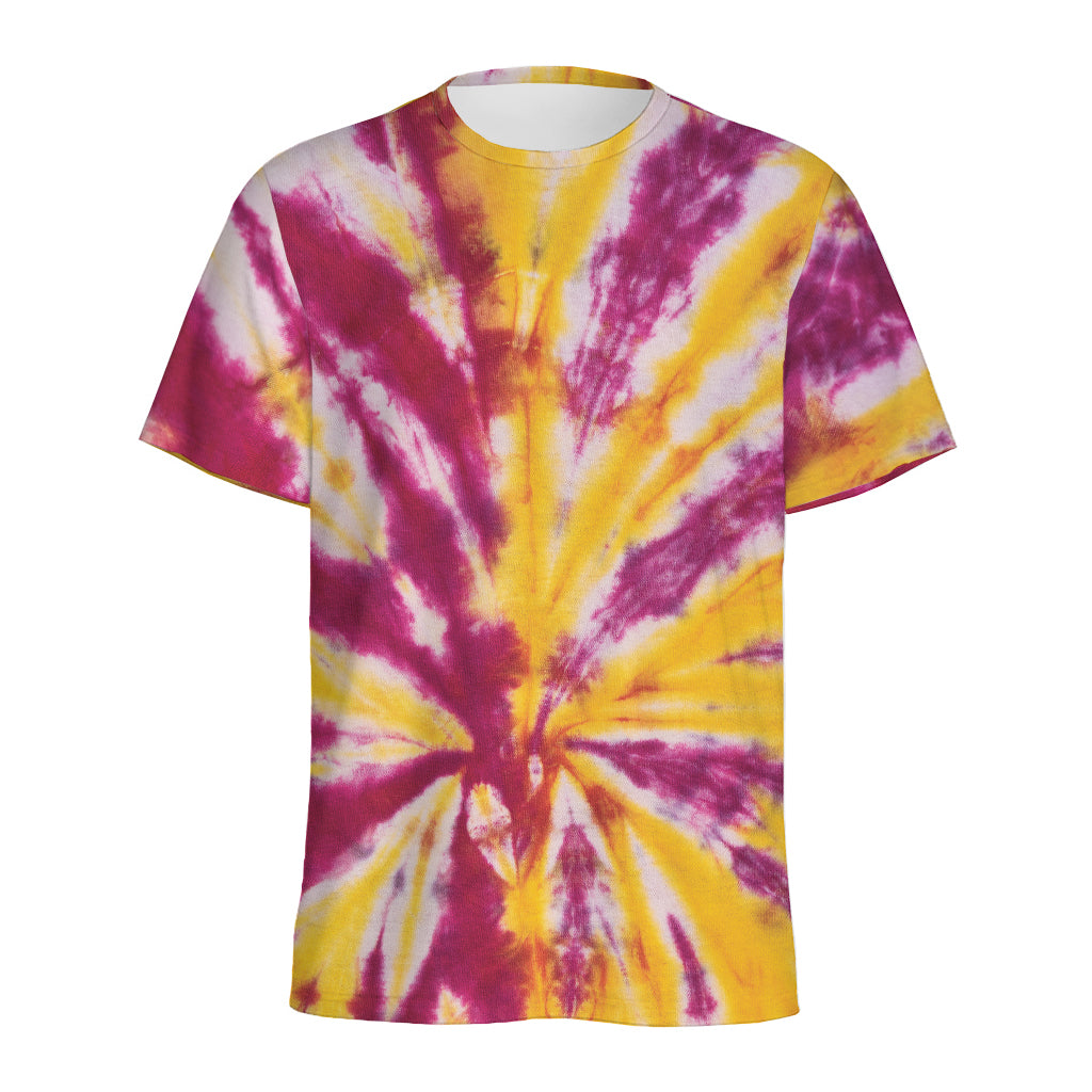 Red And Yellow Spider Tie Dye Print Men's Sports T-Shirt