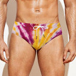 Red And Yellow Spider Tie Dye Print Men's Swim Briefs