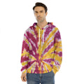 Red And Yellow Spider Tie Dye Print Men's Velvet Pullover Hoodie