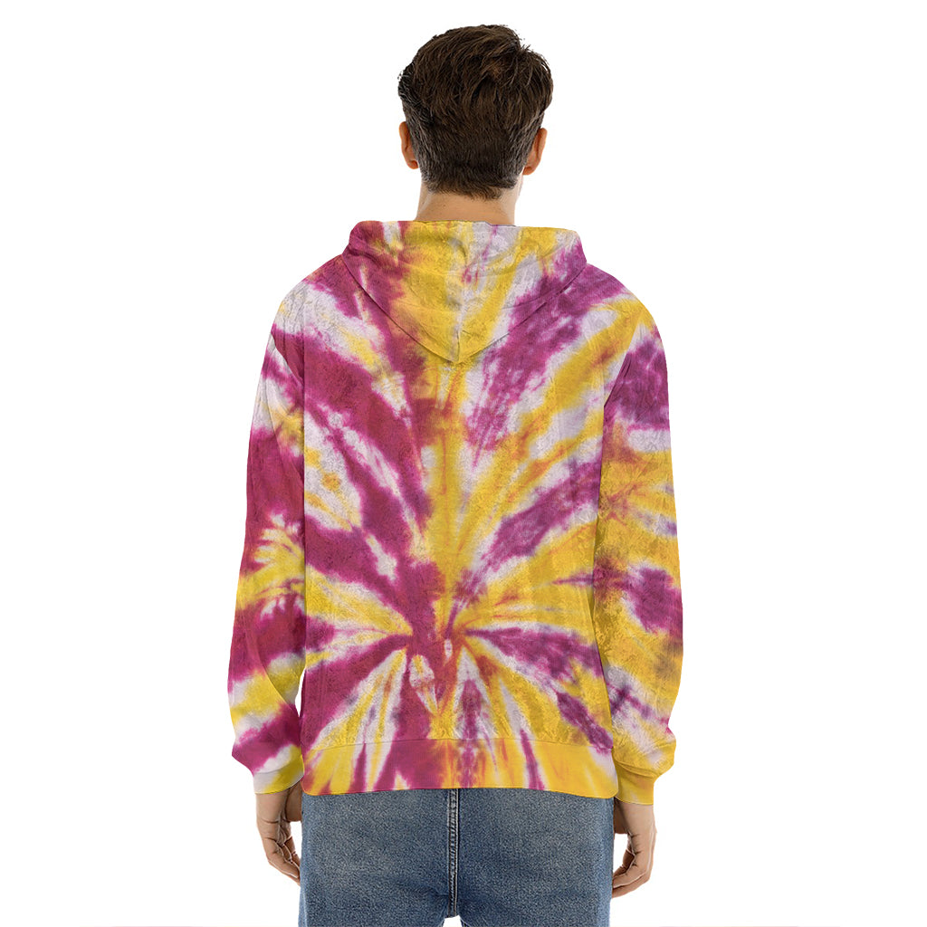 Red And Yellow Spider Tie Dye Print Men's Velvet Pullover Hoodie