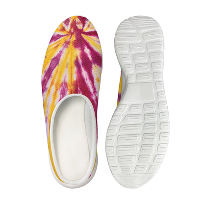 Red And Yellow Spider Tie Dye Print Mesh Casual Shoes