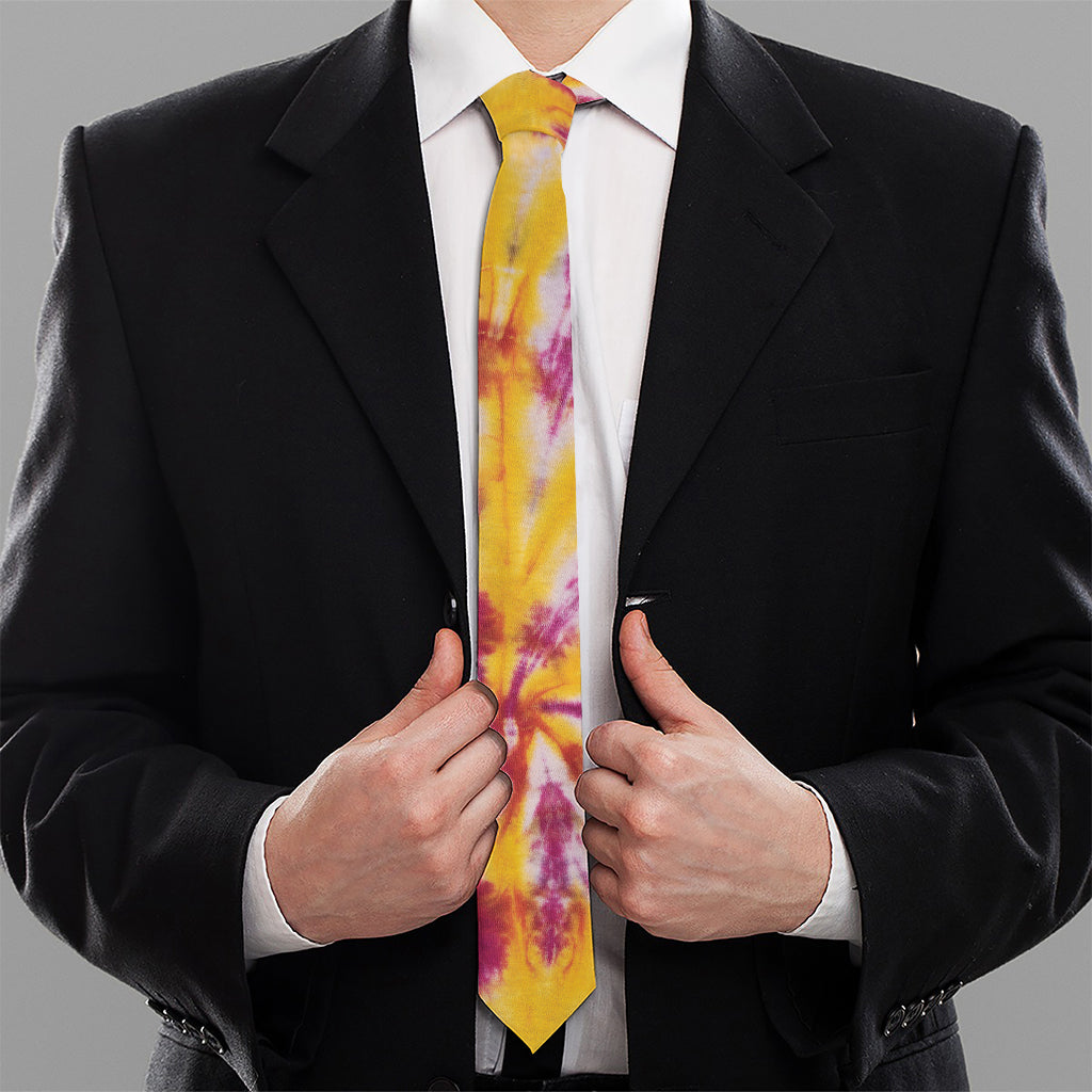 Red And Yellow Spider Tie Dye Print Necktie