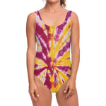 Red And Yellow Spider Tie Dye Print One Piece Swimsuit