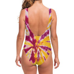 Red And Yellow Spider Tie Dye Print One Piece Swimsuit