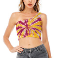 Red And Yellow Spider Tie Dye Print One Shoulder Crop Top