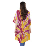 Red And Yellow Spider Tie Dye Print Open Front Beach Cover Up