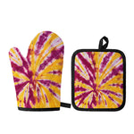 Red And Yellow Spider Tie Dye Print Oven Mitt And Pot Holder Set