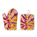 Red And Yellow Spider Tie Dye Print Oven Mitt And Pot Holder Set
