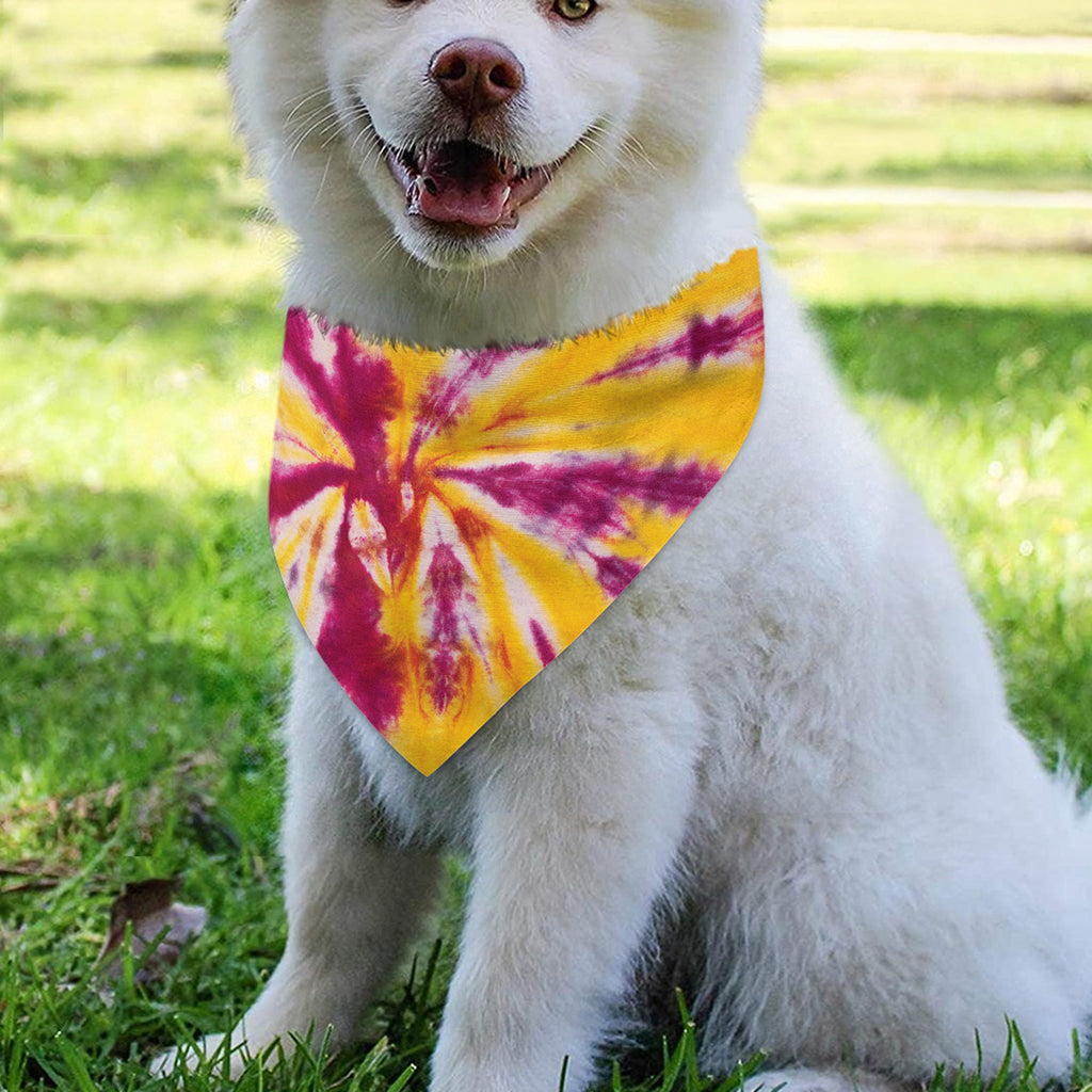 Red And Yellow Spider Tie Dye Print Over The Collar Dog Bandana